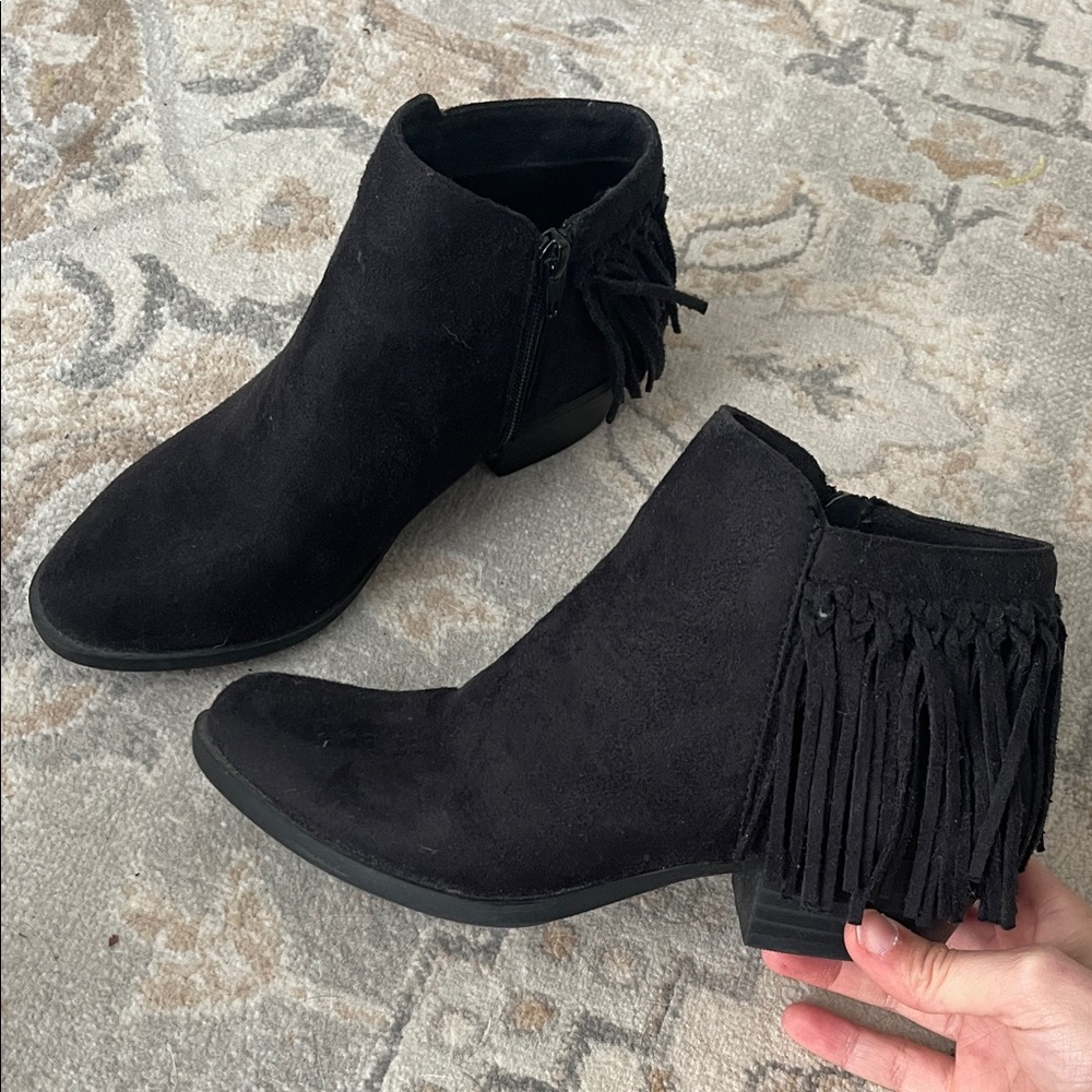 Sugar Black Suede Fringe Ankle Booties